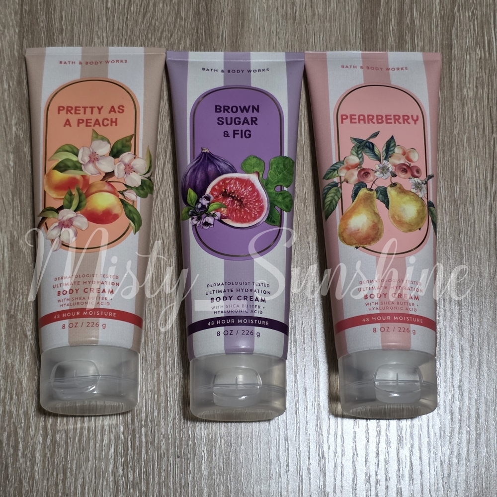 Bath & Body Works Moisturizer 3 Pc Set NEW Pearberry, Peach, & Brown Sugar Fig